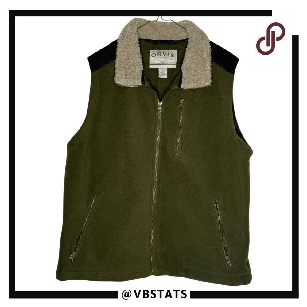 Orvis Men's Fleece Outdoor Sleeveless Full Zip Vest Green Medium